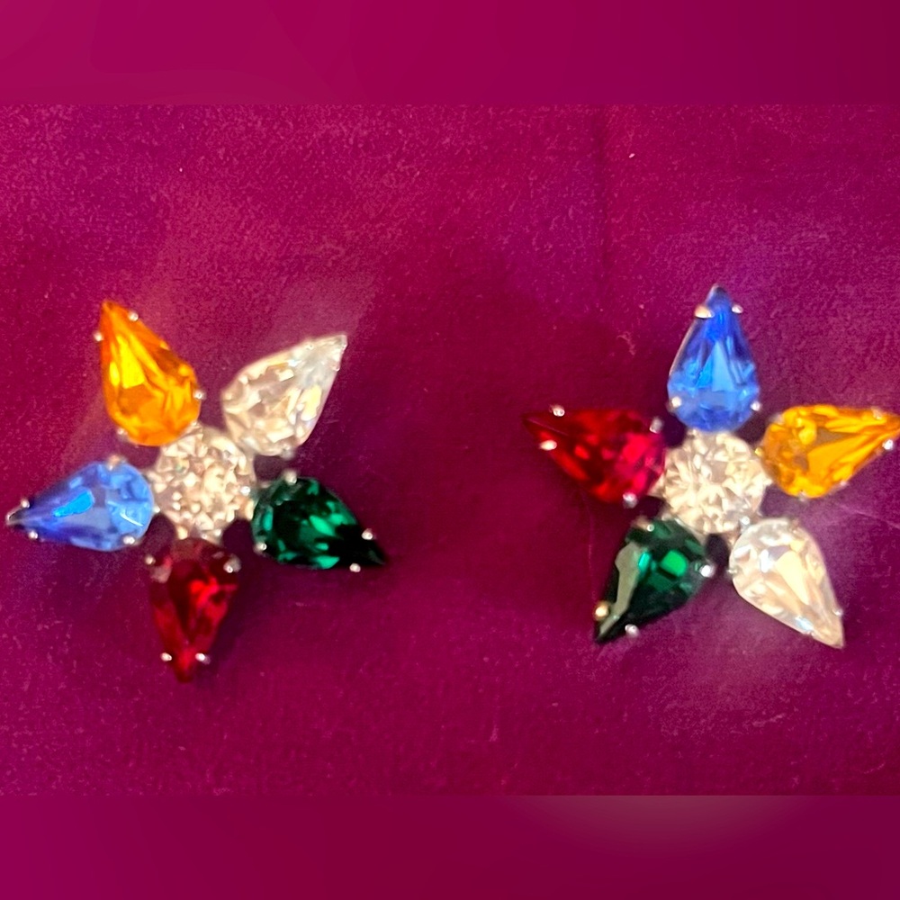 Vintage B. David Star Multicolor Gemstone Brooch's (2), 1" across